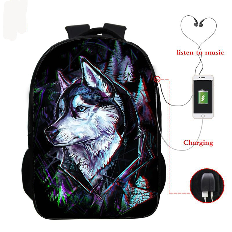 حقيبة ظهر وولف ثري دي مع يو اس بي للشحن