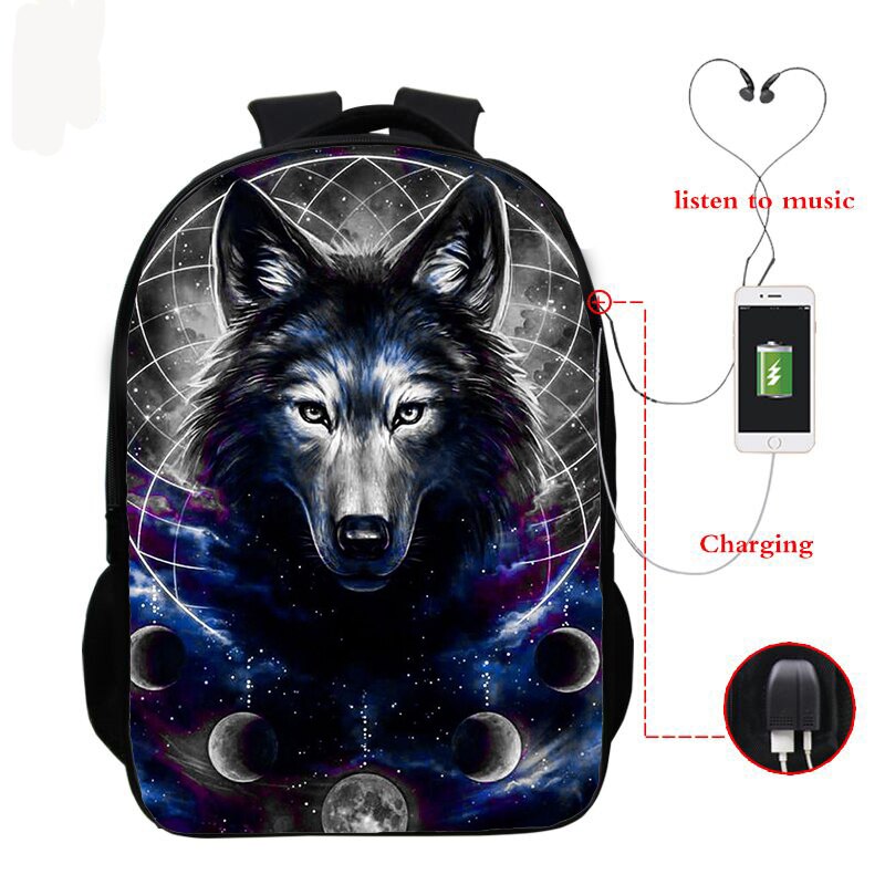 حقيبة ظهر وولف ثري دي مع يو اس بي للشحن