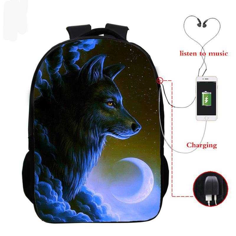 حقيبة ظهر وولف ثري دي مع يو اس بي للشحن