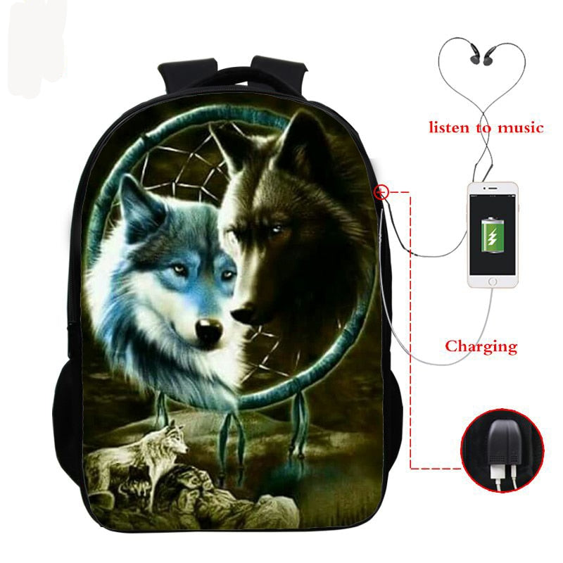 حقيبة ظهر وولف ثري دي مع يو اس بي للشحن