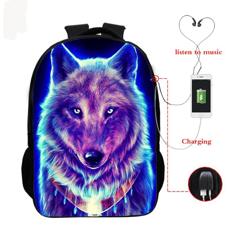 حقيبة ظهر وولف ثري دي مع يو اس بي للشحن