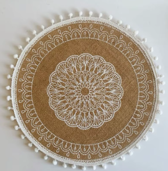 مفرش دائري منسوج من الكتان والجوت، عازل للحرارة ، قاعدة للأواني والأكواب، مزين بشراشيب عالاطار ، إكسسوار منزلي أنيق للطاولة 38 سم