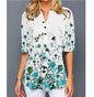 قميص بلوزة موضة حجم كبير بلايز نسائية عادية برقبة على شكل V قميص تونك نسائي فضفاض مطبوع بالزهور
